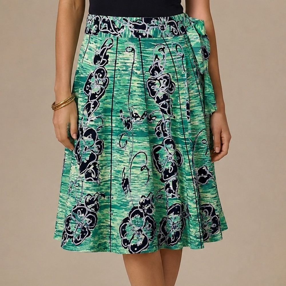 Anthropologie Odille Green Floral Sequin‎ Embroidered Skirt Size 4